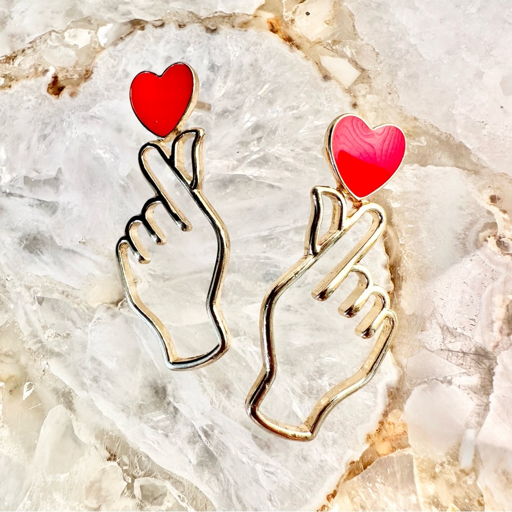 Gold Tone Finger Heart Earrings